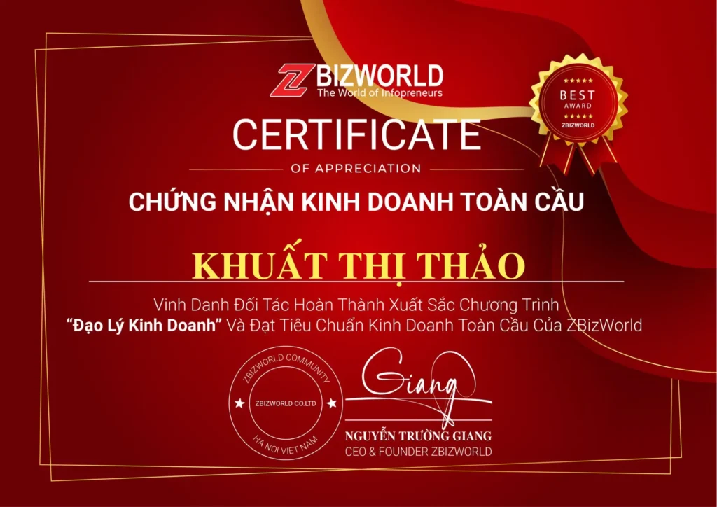 Chứng nhận Đạo lý kinh doanh của Khuất Thị Thảo